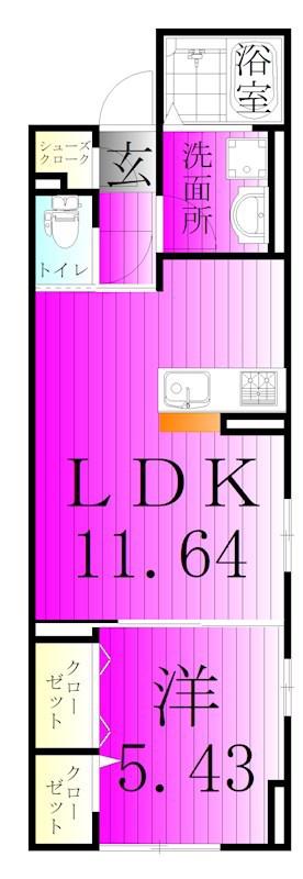 ルリアン綾瀬2(1LDK/1階)の間取り写真