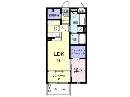 エスペラント・ボヌールII(1LDK/1階)の間取り写真