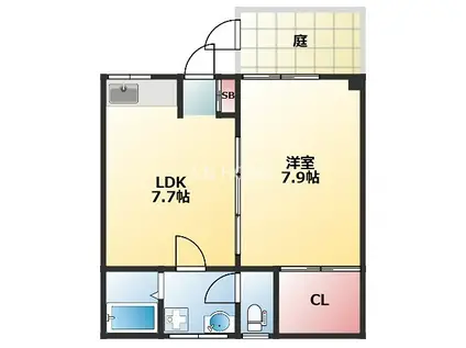 あべのハイツ(1LDK/1階)の間取り写真