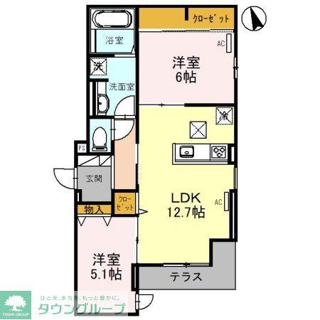 ノーブル ヴィラ(2LDK/1階)の間取り写真