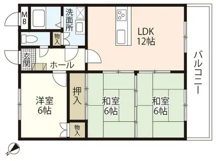 カンファタブルタガワII(3LDK/2階)の間取り写真