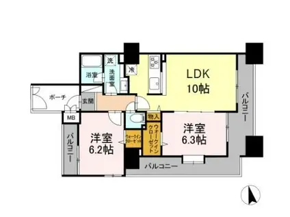 フルーリー府中(2LDK/11階)の間取り写真