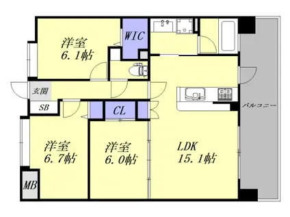 ニューキャッスルタキモト(3LDK/7階)の間取り写真
