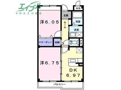 エクシブ(2DK/3階)の間取り写真