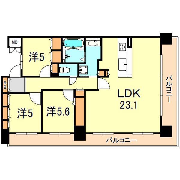 六甲アイランドCITY W7RESIDENCE10番館(3LDK/14階)の間取り写真