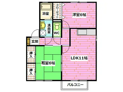 セジュール雅B(2LDK/2階)の間取り写真