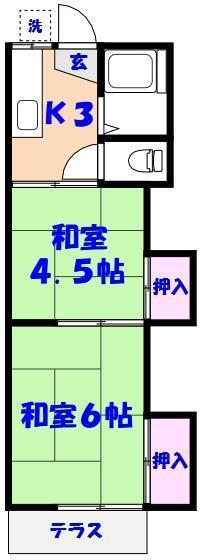 山本ハイツ(2K/1階)の間取り写真