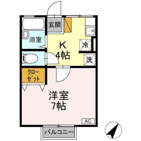 マミハウス A棟(1K/2階)の間取り写真