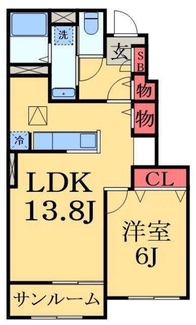 サンヴェール大芝II B(1LDK/1階)の間取り写真