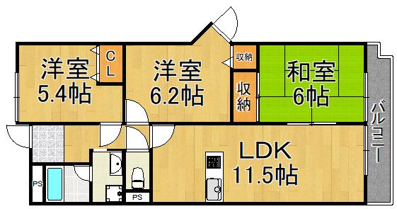 メゾンドーレ野間南(3LDK/3階)の間取り写真