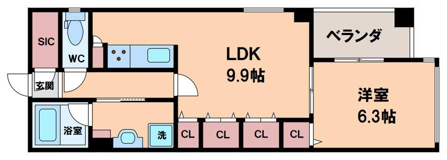 ノステルコート夕陽丘(1LDK/5階)の間取り写真