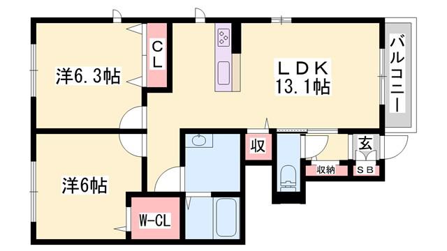 シャーメゾン童子山(2LDK/1階)の間取り写真