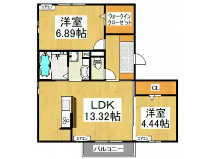 クリスタB(2LDK/3階)の間取り写真