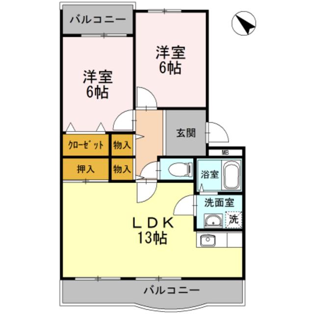 ハイムブローニュ(2LDK/1階)の間取り写真