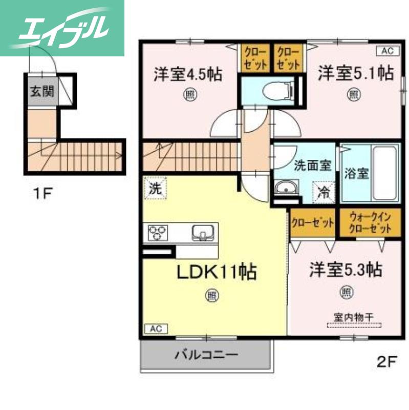 シャルム A棟(3LDK/2階)の間取り写真