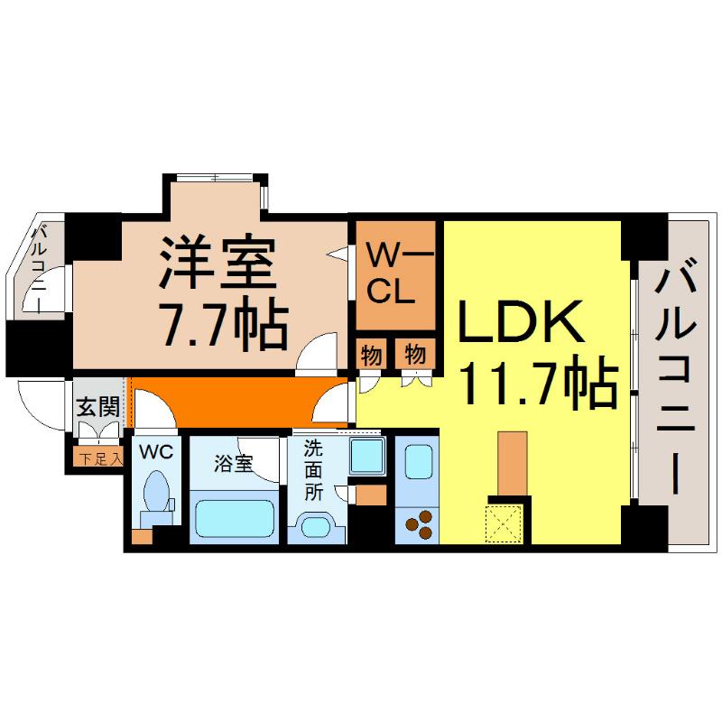 ラ・ドーニ清水(1LDK/6階)の間取り写真