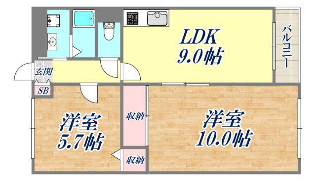 リアライズ新甲陽Ⅱ(2LDK/1階)の間取り写真