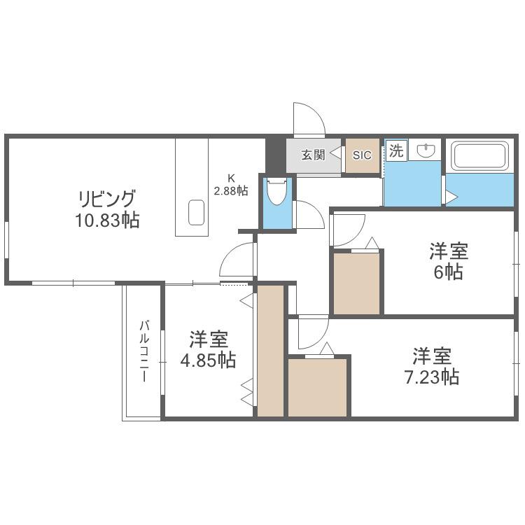 VILLAGE KOTONIヴィレッジ琴似(3LDK/4階)の間取り写真