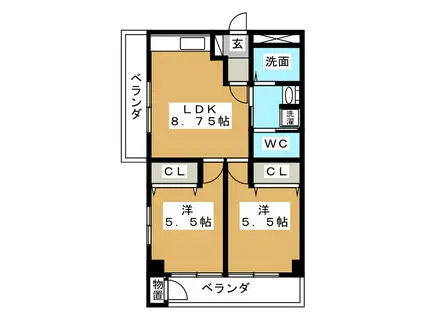 荻窪北マンション(2LDK/4階)の間取り写真