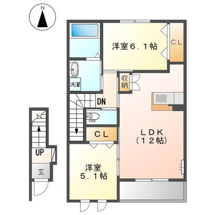 ヴァンベール(2LDK/2階)の間取り写真