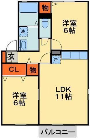 リヴェール・アイ(2LDK/2階)の間取り写真