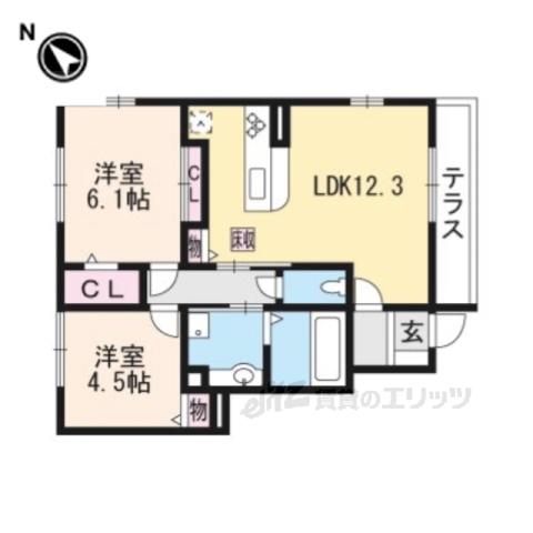 ロイヤルタウン篠山口 B棟(2LDK/1階)の間取り写真