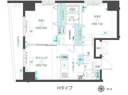 ZOOM市谷本村町(2DK/11階)の間取り写真