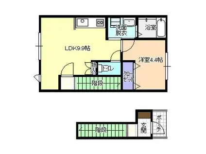 CINQ・NOIR(1LDK/2階)の間取り写真