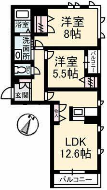 シエルクレールA棟(2LDK/3階)の間取り写真