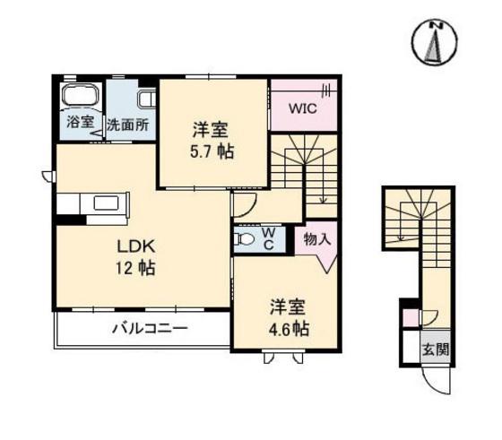 シャーメゾンつばき1番館(2LDK/2階)の間取り写真