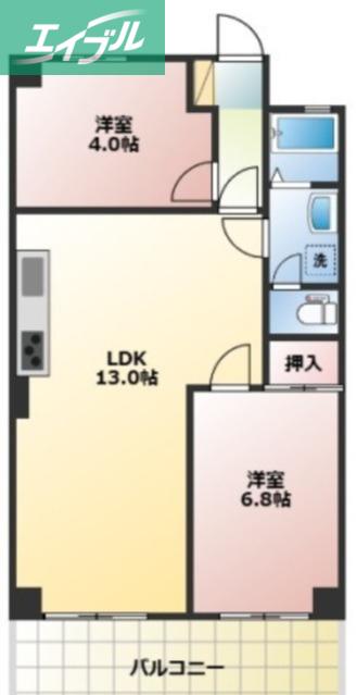 パークヒルズ奥田(2LDK/2階)の間取り写真
