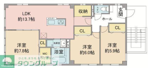 シャトー高杉(3LDK/1階)の間取り写真