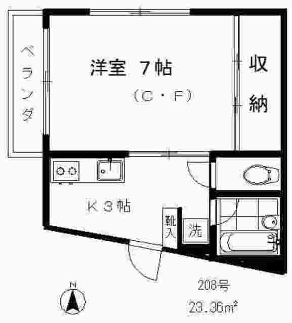 東急大井町線 旗の台駅 徒歩1分 4階建 築32年(1K/2階)の間取り写真
