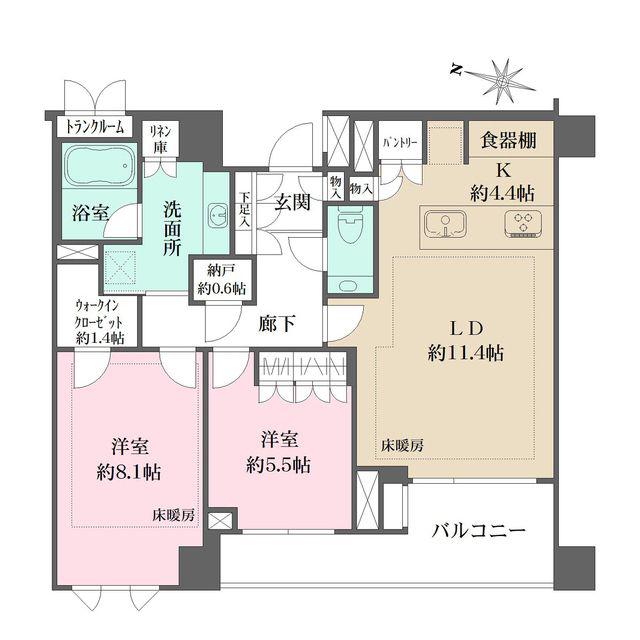 ザ・パークハウス千代田六番町(2LDK/1階)の間取り写真