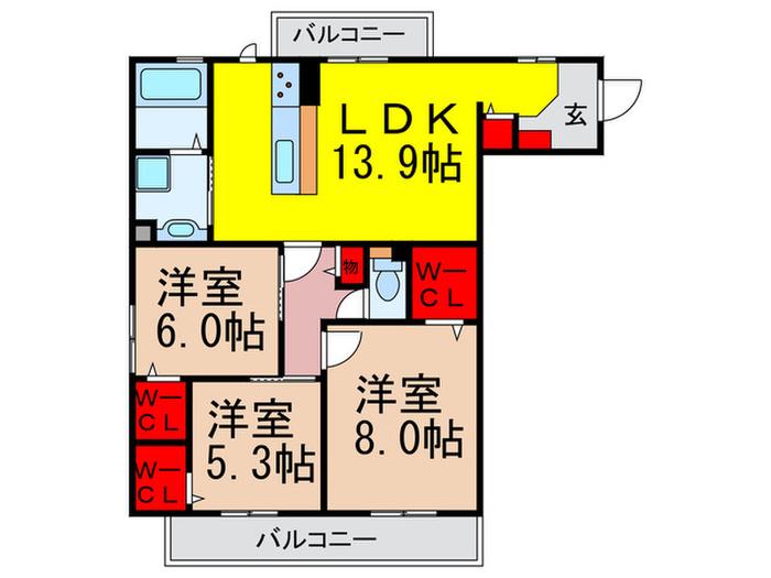 ガーデンパレス箕面 C(3LDK/2階)の間取り写真