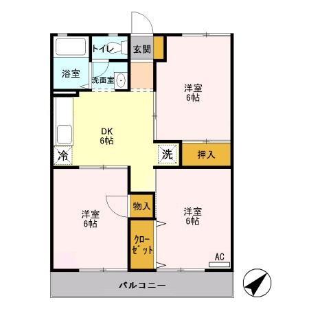 サンパレストミタ(3DK/1階)の間取り写真