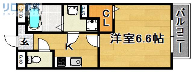 アムールHARMONYII(1K/1階)の間取り写真