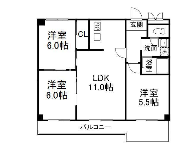 シルバーシャトー太秦(3LDK/2階)の間取り写真