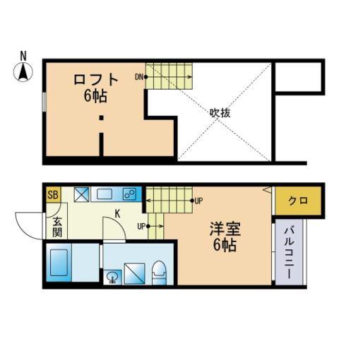 FONTANA姪浜(1SK/2階)の間取り写真