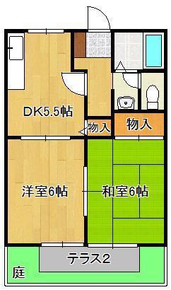 サンハイツ本城(2DK/1階)の間取り写真