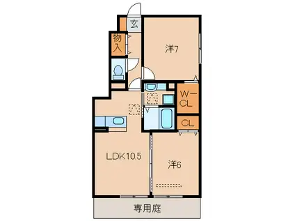 D-ROOM延時A棟(2LDK/1階)の間取り写真