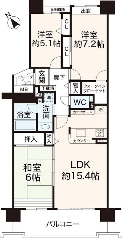 ウエストスクエアI番館(3LDK/8階)の間取り写真
