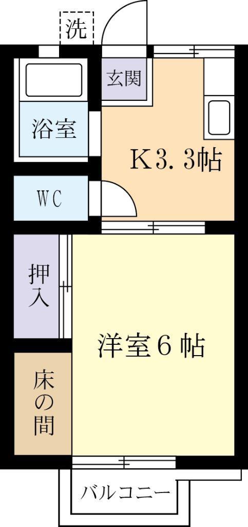 横田ハイツG(1K/2階)の間取り写真