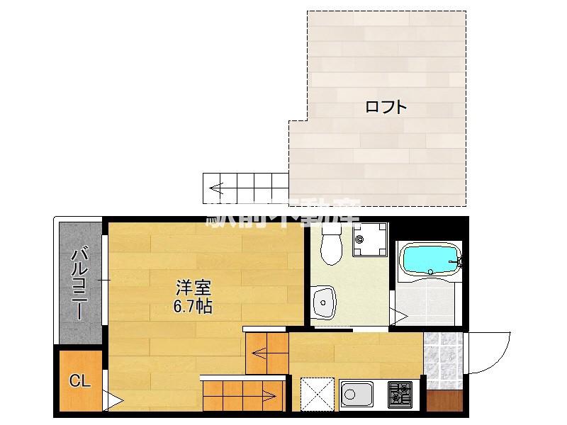Rスクエア箱崎(1K/2階)の間取り写真