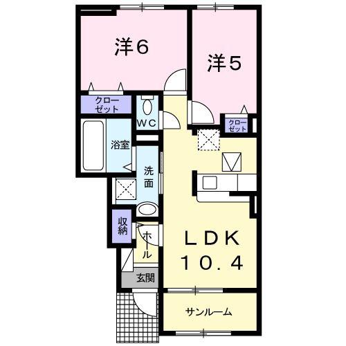 ファンタジアII(2LDK/1階)の間取り写真