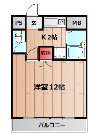 クローバーズマンション 小型犬1匹可 角(1K/2階)の間取り写真