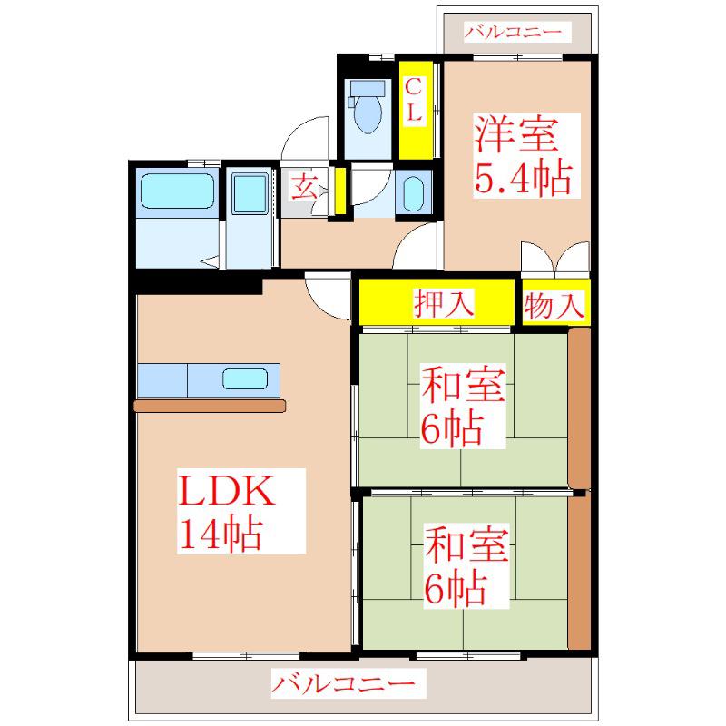 ヒルズアルカディア(3LDK/2階)の間取り写真