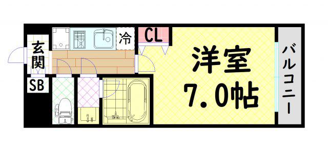 ルクレ新町レジデンス(1K/2階)の間取り写真