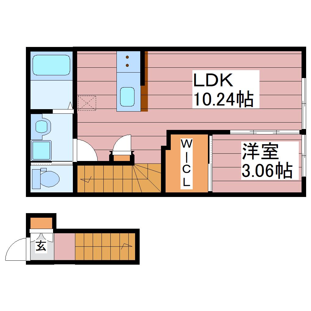 グランヴィラ八本松(1LDK/2階)の間取り写真