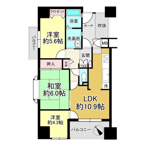 忠岡アーバンコート(3LDK/4階)の間取り写真